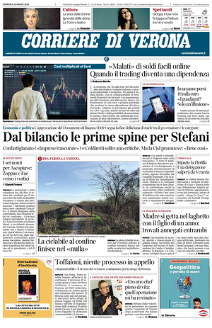 Prima pagina Corriere di Verona di oggi - Quotidiano regionale