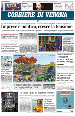 Prima pagina Corriere di Verona di oggi - Quotidiano regionale