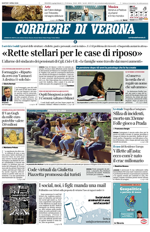 Prima pagina Corriere di Verona di oggi - Quotidiano regionale