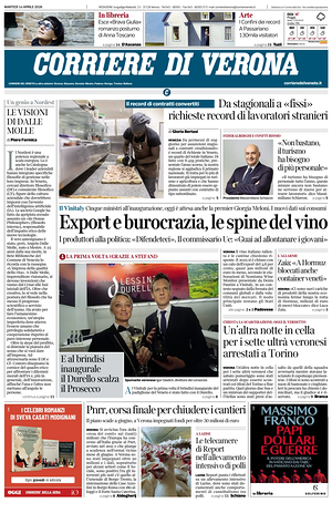 Prima pagina Corriere di Verona di oggi - Quotidiano regionale