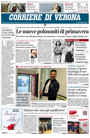 Prima pagina Corriere di Verona di oggi - Quotidiano regionale
