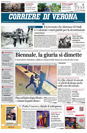 Prima pagina Corriere di Verona di oggi - Quotidiano regionale