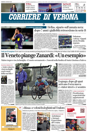 Prima pagina Corriere di Verona di oggi - Quotidiano regionale