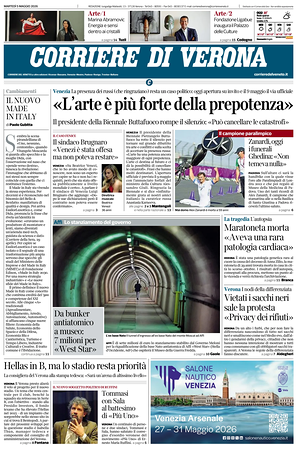 Prima pagina Corriere di Verona di oggi - Quotidiano regionale