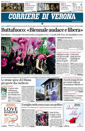 Prima pagina Corriere di Verona di oggi - Quotidiano regionale