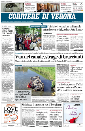 Prima pagina Corriere di Verona di oggi - Quotidiano regionale