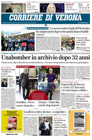 Prima pagina Corriere di Verona di oggi - Quotidiano regionale