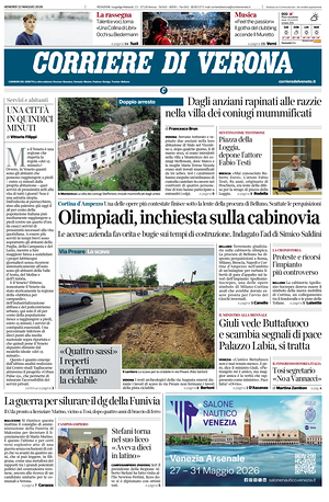 Prima pagina Corriere di Verona di oggi - Quotidiano regionale