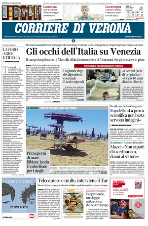 Prima pagina Corriere di Verona di oggi - Quotidiano regionale