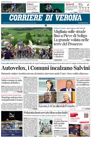 Prima pagina Corriere di Verona di oggi - Quotidiano regionale