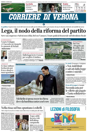 Prima pagina Corriere di Verona di oggi - Quotidiano regionale