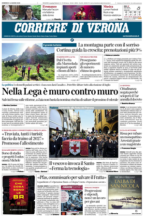 Prima pagina Corriere di Verona di oggi - Quotidiano regionale