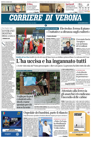 Prima pagina Corriere di Verona di oggi - Quotidiano regionale