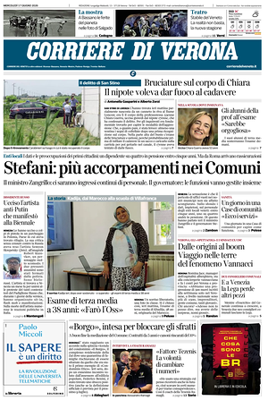 Prima pagina Corriere di Verona di oggi - Quotidiano regionale