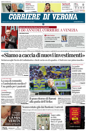 Prima pagina Corriere di Verona di oggi - Quotidiano regionale