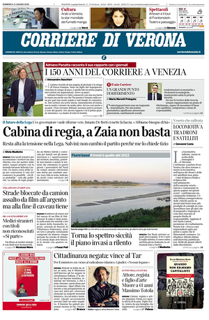 Prima pagina Corriere di Verona di oggi - Quotidiano regionale