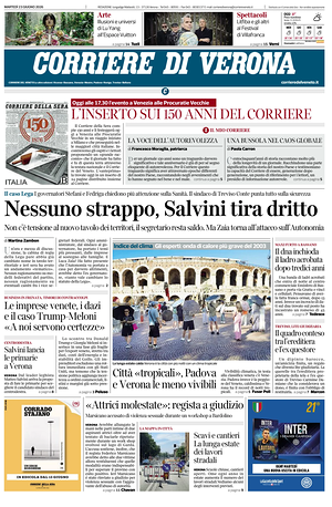 Prima pagina Corriere di Verona di oggi - Quotidiano regionale