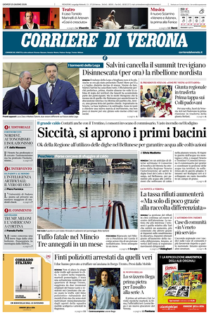Prima pagina Corriere di Verona di oggi - Quotidiano regionale
