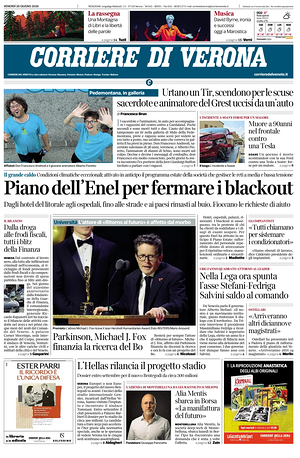 Prima pagina Corriere di Verona di oggi - Quotidiano regionale
