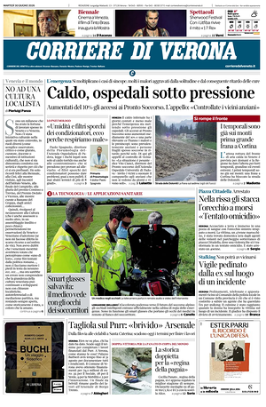 Prima pagina Corriere di Verona di oggi - Quotidiano regionale