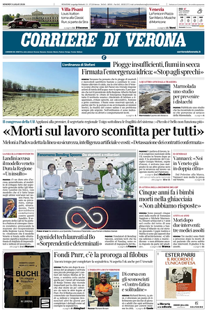 Prima pagina Corriere di Verona di oggi - Quotidiano regionale