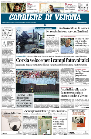 Prima pagina Corriere di Verona di oggi - Quotidiano regionale