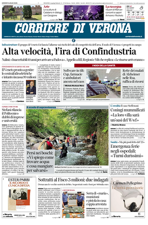 Prima pagina Corriere di Verona di oggi - Quotidiano regionale