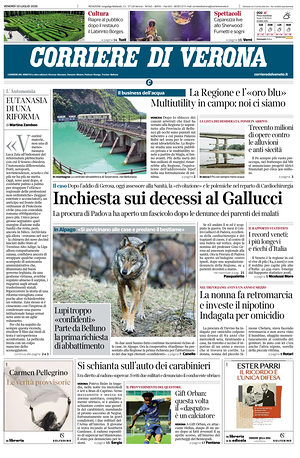 Prima pagina Corriere di Verona di oggi - Quotidiano regionale