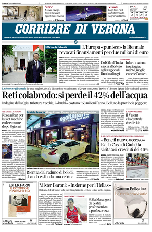 Prima pagina Corriere di Verona di oggi - Quotidiano regionale