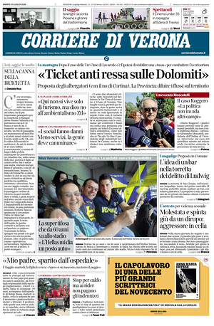Prima pagina Corriere di Verona di oggi - Quotidiano regionale
