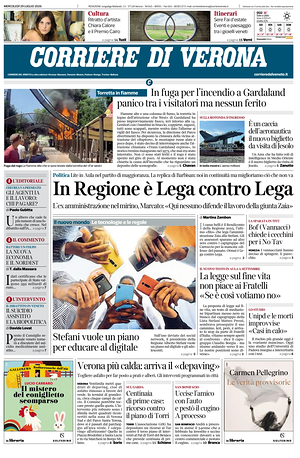 Prima pagina Corriere di Verona di oggi - Quotidiano regionale