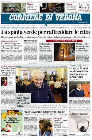 Prima pagina Corriere di Verona di oggi - Quotidiano regionale