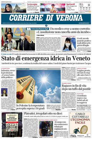Prima pagina Corriere di Verona di oggi - Quotidiano regionale