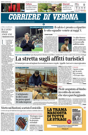Prima pagina Corriere di Verona di oggi - Quotidiano regionale