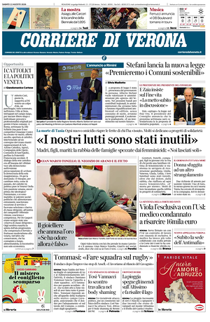 Prima pagina Corriere di Verona di oggi - Quotidiano regionale
