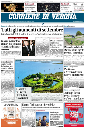 Prima pagina Corriere di Verona di oggi - Quotidiano regionale