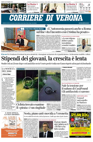 Prima pagina Corriere di Verona di oggi - Quotidiano regionale