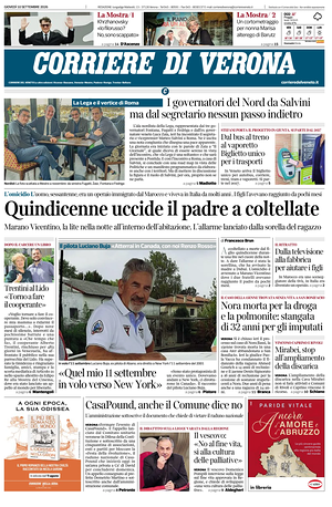 Prima pagina Corriere di Verona di oggi - Quotidiano regionale