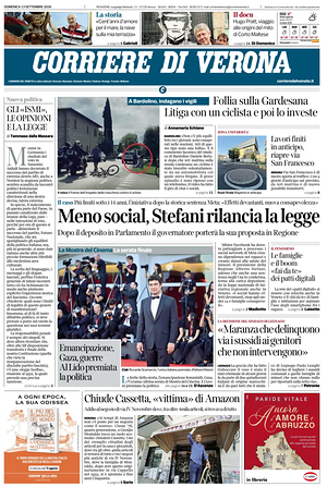 Prima pagina Corriere di Verona di oggi - Quotidiano regionale
