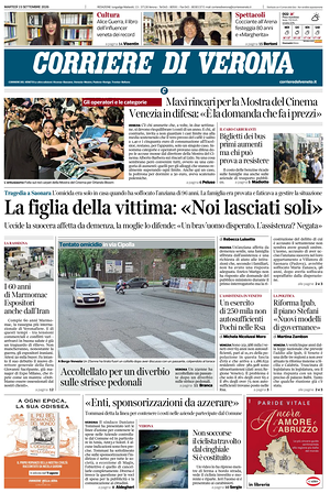 Prima pagina Corriere di Verona di oggi - Quotidiano regionale