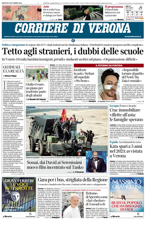 Prima pagina Corriere di Verona di oggi - Quotidiano regionale
