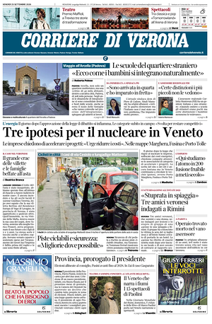 Prima pagina Corriere di Verona di oggi - Quotidiano regionale