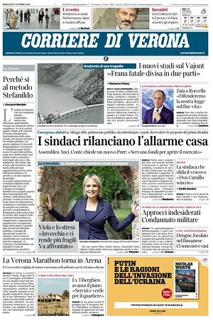 Prima pagina Corriere di Verona di oggi - Quotidiano regionale