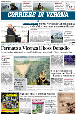 Prima pagina Corriere di Verona di oggi - Quotidiano regionale