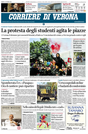 Prima pagina Corriere di Verona di oggi - Quotidiano regionale