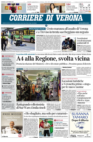 Prima pagina Corriere di Verona di oggi - Quotidiano regionale