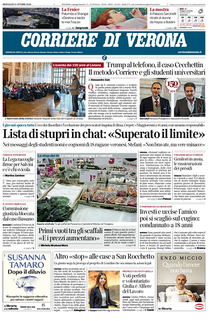 Prima pagina Corriere di Verona di oggi - Quotidiano regionale