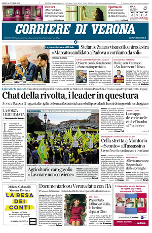 Prima pagina Corriere di Verona di oggi - Quotidiano regionale