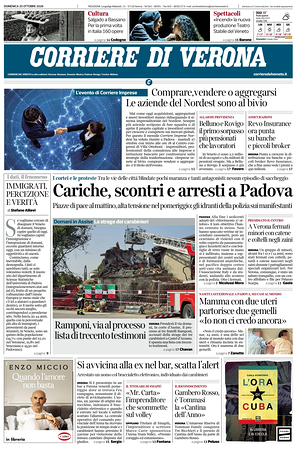 Prima pagina Corriere di Verona di oggi - Quotidiano regionale