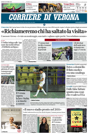 Prima pagina Corriere di Verona di oggi - Quotidiano regionale
